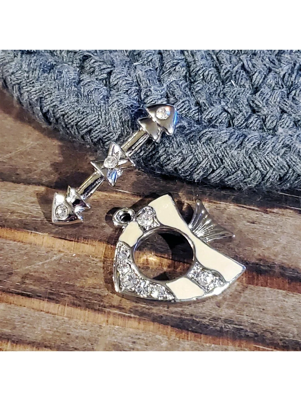 Vintage Austrian Crystal Silver Cream Enamel Tropical Fish Toggle Clasp